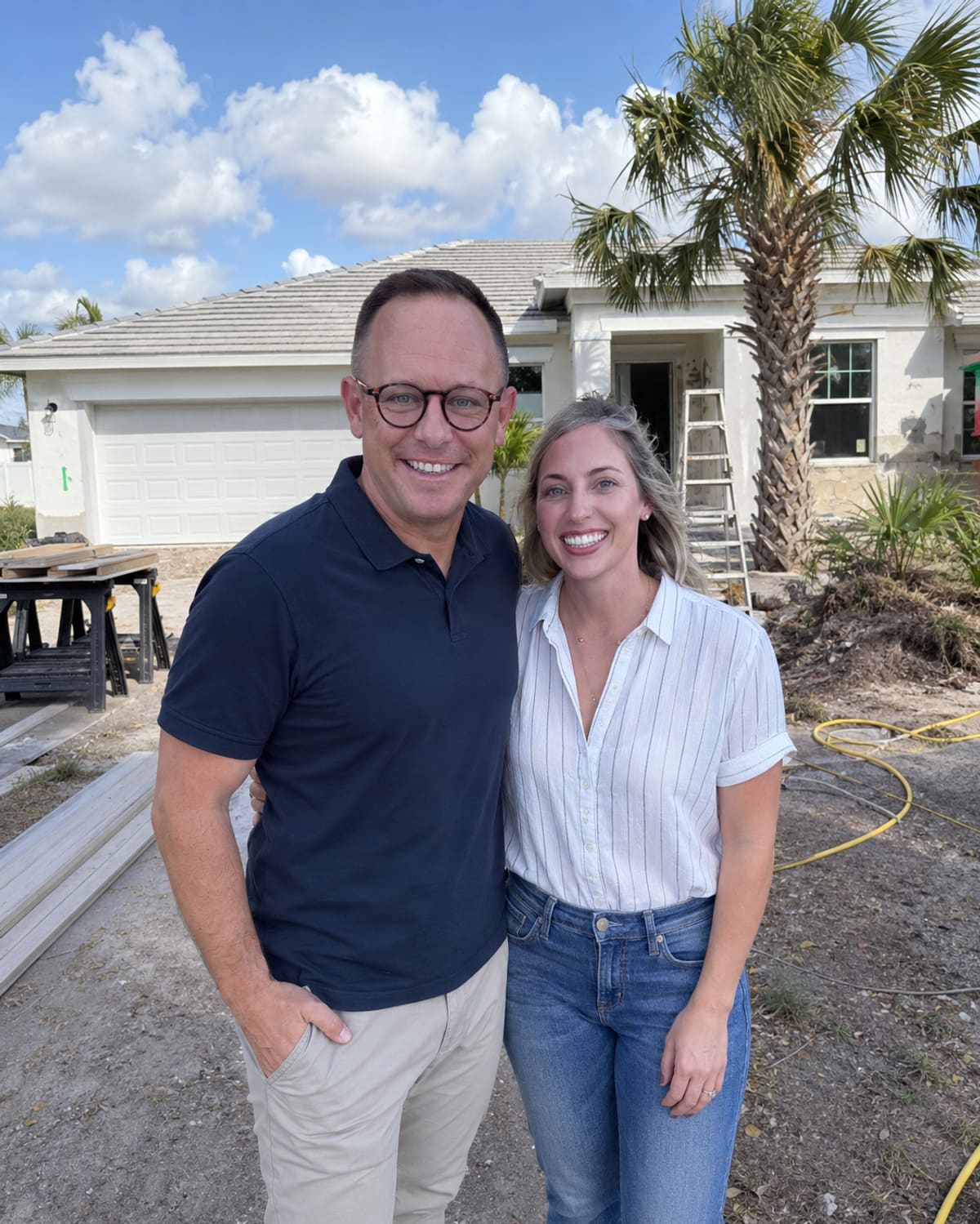 Brit and Kelly in front of a SWFL renovation project